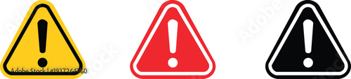 Isolated illustration of a red exclamation mark inside a white triangle symbol as a dangerous health warning sign for blood risk or hazardous paint drop alert on a road