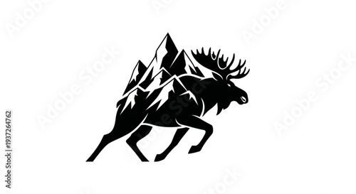 Moose and mountain silhouette design