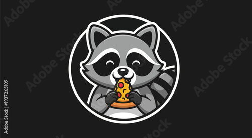 Cartoon raccoon enjoying pizza slice