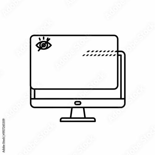 Computer monitor with eye symbol.