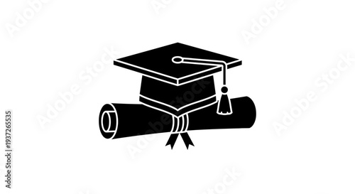 Classic vector icon of a graduation cap and diploma, celebrating academic success, achievement, and educational milestones