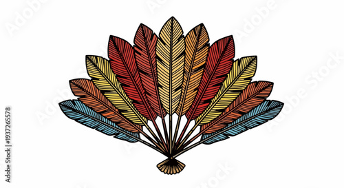 Fanned feather arrangement illustration with multicolor plumage