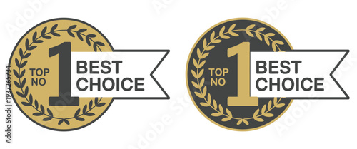 Number 1 Best Choice Badge Vector Set Featuring Black and Gold Luxury Ribbon Labels Perfect for Product Icons Logo Design Seals Stamps Premium Award Illustration Collection