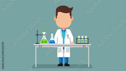 Scientist standing at a lab table with equipment, illustrating research and experimentation in a scientific setting