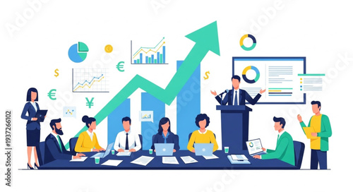 Business Meeting with Data Analysis and Growth Chart.