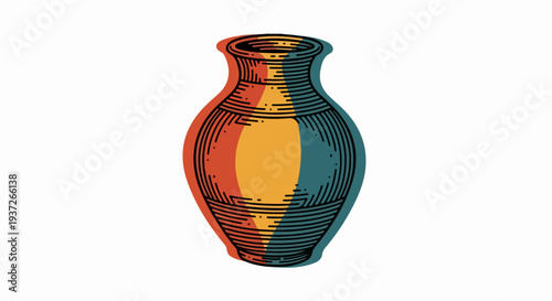 Striped ceramic vase illustration with orange yellow and teal segments