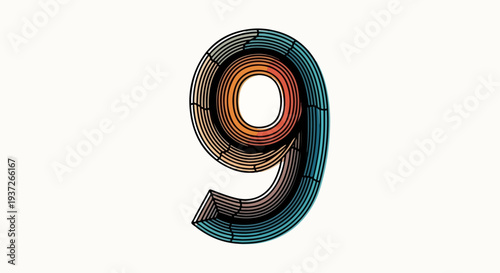 Stylized number 9 illustration with concentric striped segments