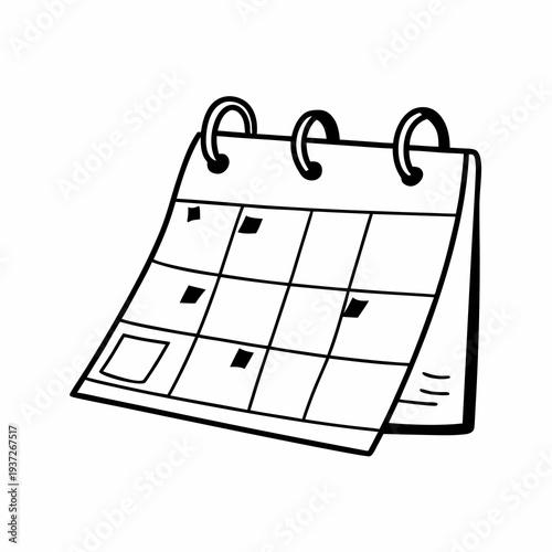 A simple black and white illustration of a desk calendar with a spiral binding