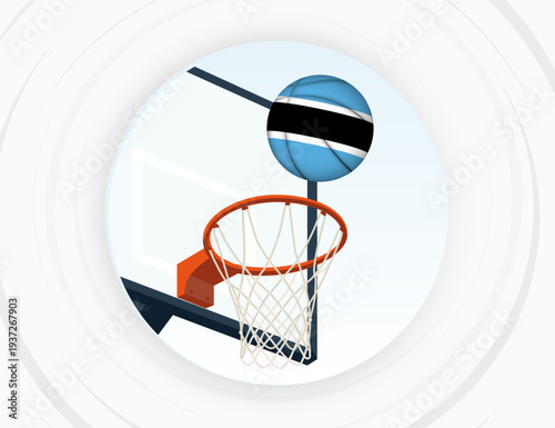 Botswana Flag Themed Basketball in Motion, Scoring Moment in Basketball Game.