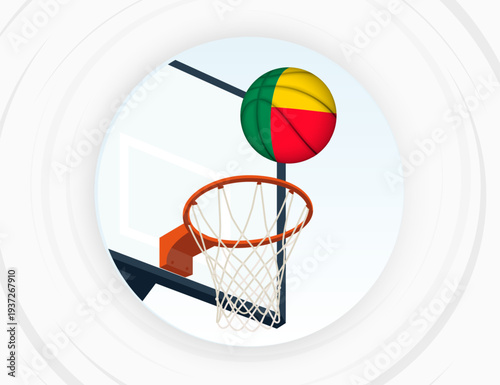 Madagascar Flag Themed Basketball in Motion, Scoring Moment in Basketball Game.