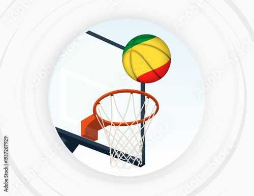 Congo Flag Themed Basketball in Motion, Scoring Moment in Basketball Game.