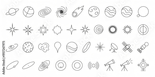 A collection of vector illustrations featuring celestial bodies, astronomical objects, and space exploration equipment, perfect for educational and scientific design projects