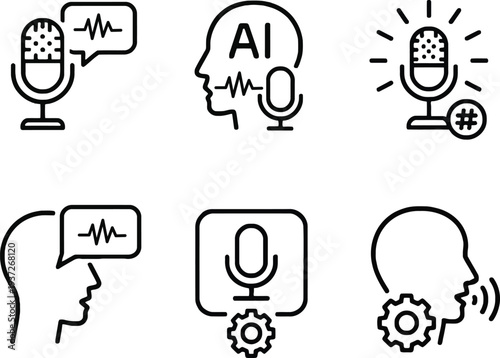 AI technology and voice recognition icons set flat design vector illustration scalable graphic