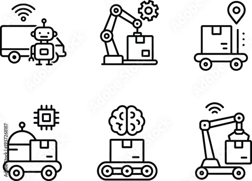 Industrial robot and automation machinery icons set flat design vector illustration scalable graphic