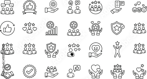 Business and finance flat design vector icon set, scalable symbols for success, money, and growth, minimalist outline illustration