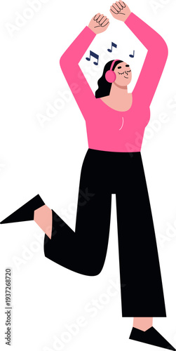 Young woman listen music and dance. Enjoying person