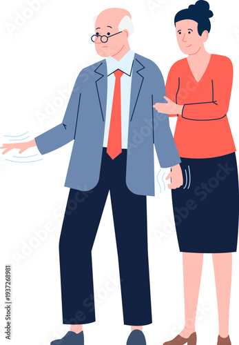 Woman help old man. Person support elderly grandfather