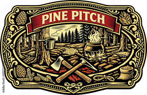 Pine Pitch Forest Craft Vintage Badge Vector