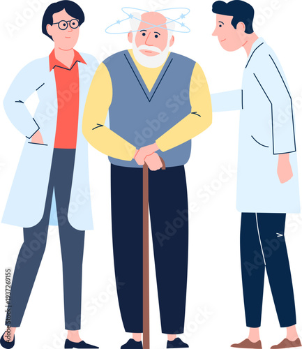 Medical help for old people. Confused elderly man support