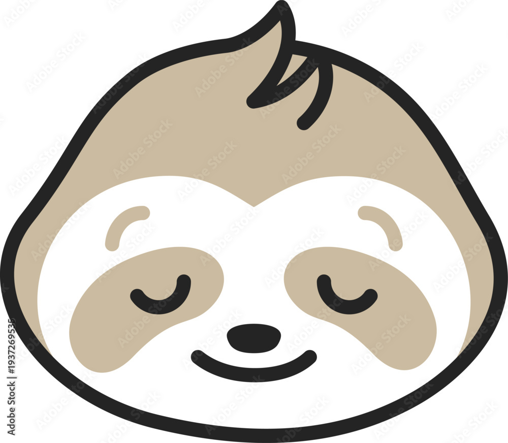 Fototapeta premium Sleeping sloth head. Lazy animal kawaii face