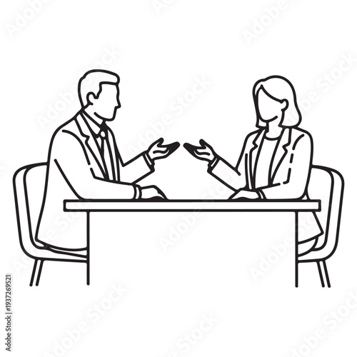 Professional discussion between two individuals at a meeting table