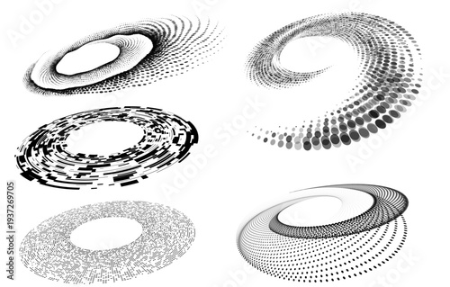 Abstract circular data vortex set particle rings digital technology structures