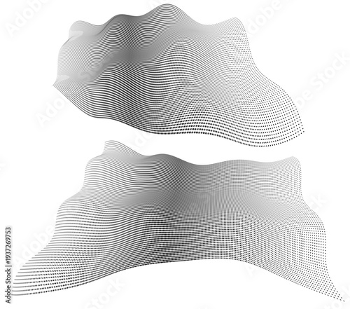 Abstract particle terrain surfaces digital data landscape dot mesh technology elements