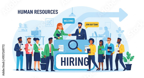 Group of Diverse People Waiting in Line for Job Interview.