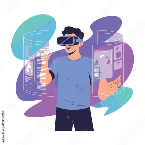 Vector illustration of a man wearing VR headset