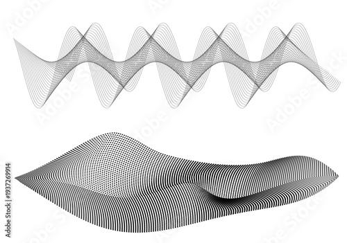 Abstract parametric wave lines and dotted surface data visualization elements