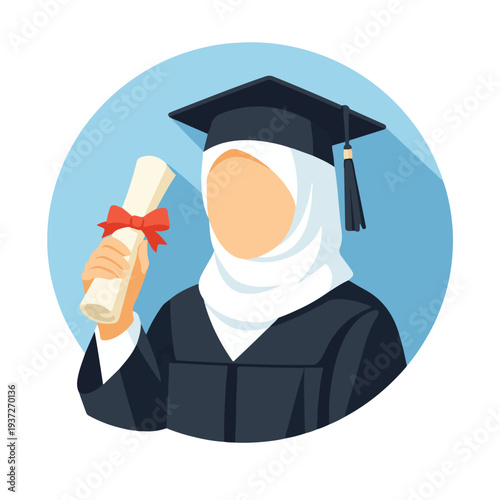  Female Muslim Graduate in Hijab Holding Diploma   Graduation Education Icon
