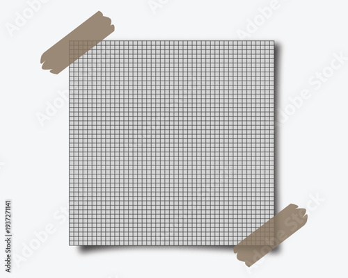 A square piece of paper with a black plaid pattern taped with brown masking tape