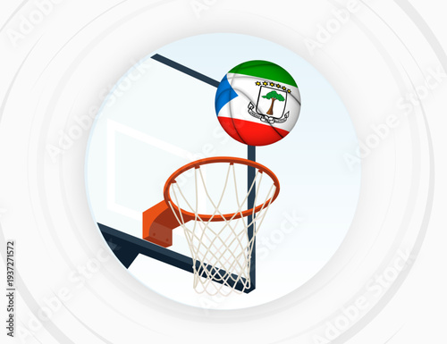 Equatorial Guinea Flag Themed Basketball in Motion, Scoring Moment in Basketball Game.