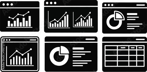Set of 6 business chart icons vector
