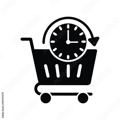 Digital Shopping Cart & Clock Icon Illustrating Timely Online Offers & Expedited Delivery