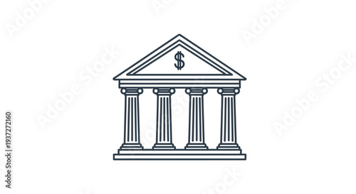 Bank Building Icon with Dollar Sign.