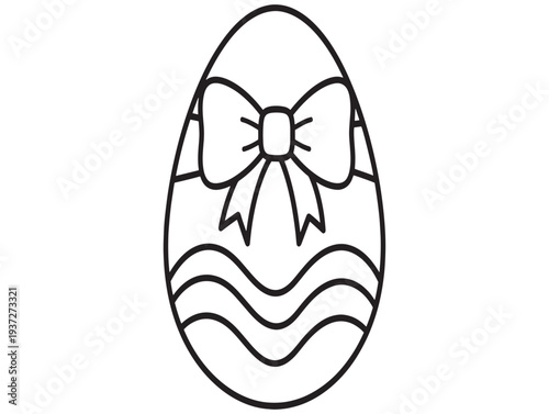 Easter egg with a decorative bow and wavy lines