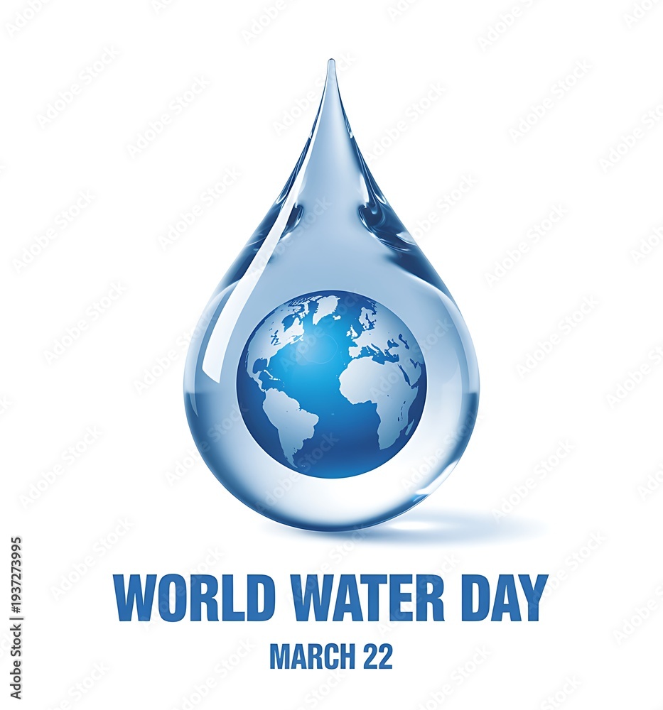 Fototapeta premium World water day logo with earth globe in a water droplet