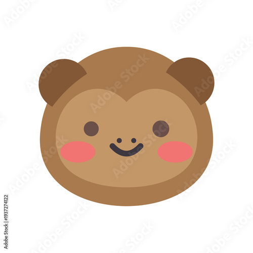 A cute cartoon monkey face with round brown ears a smiling mouth small eyes and pink cheeks clipart vector design on a white background