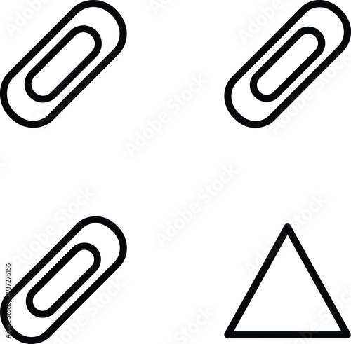 Odd one out puzzle icons, paperclip loop shapes, triangle difference, visual pattern recognition, educational game, minimalist design illustration