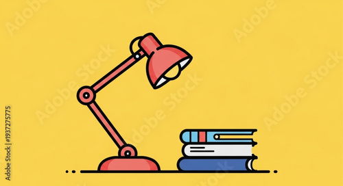 Desk Lamp Illuminating Books on a Study Table.