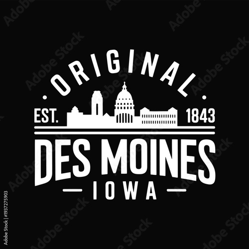 Fényképezés Original des moines iowa est 1843 city skyline graphic