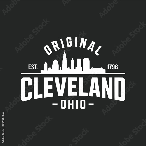 Vintage style graphic featuring the cleveland skyline and founding date