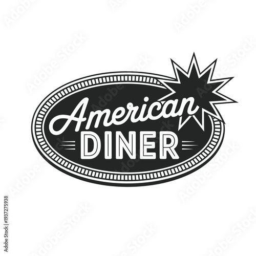 Retro american diner sign with starburst and ornate lettering
