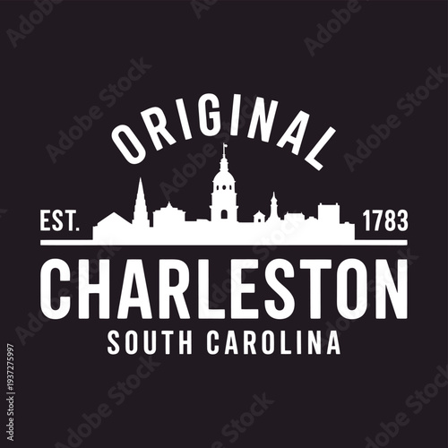 Vintage Charleston south carolina cityscape with original text above
