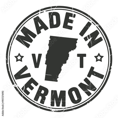 Circular stamp declaring products made in the state of Vermont