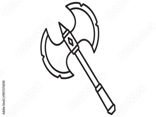 A medieval style double headed battle axe with a long wooden handle