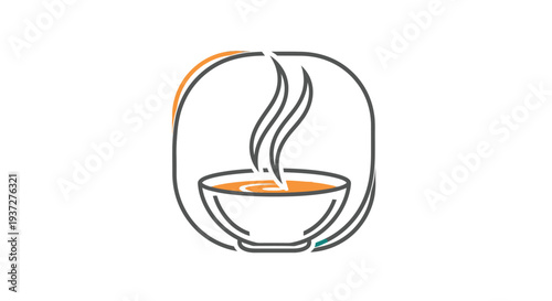 Stylized steaming hot bowl of soup or drink icon in bright studio background.