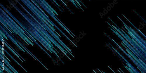 Vector half circles Digital Technology Ai lines flowing dynamic pattern in blue green colors isolated on black background
