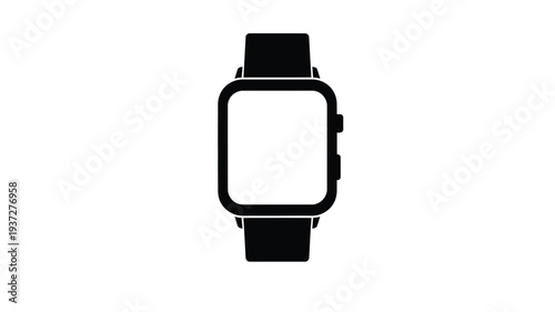 Simple black silhouette of a modern smartwatch with a rectangular face